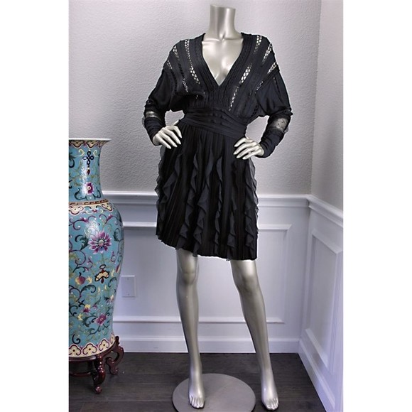 NWT GIVENCHY Black Sheer Lace Cutout Ruffle Stretchy Dress XS - Picture 2 of 7